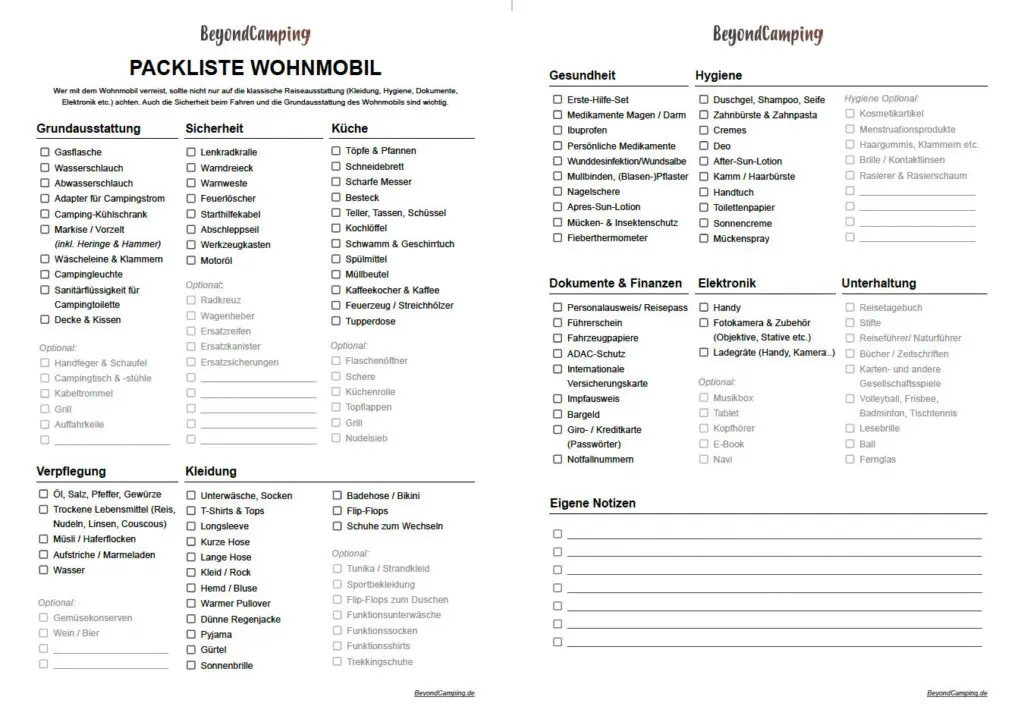 Packliste Wohnmobil: Welche Ausrstung muss mit? (Checkliste)